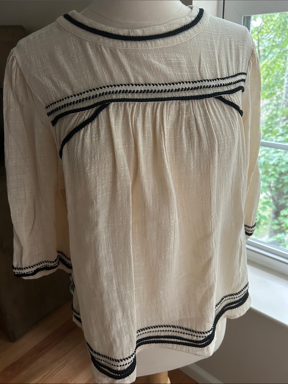 bohme Cream Tunic Blouse with Black Trim